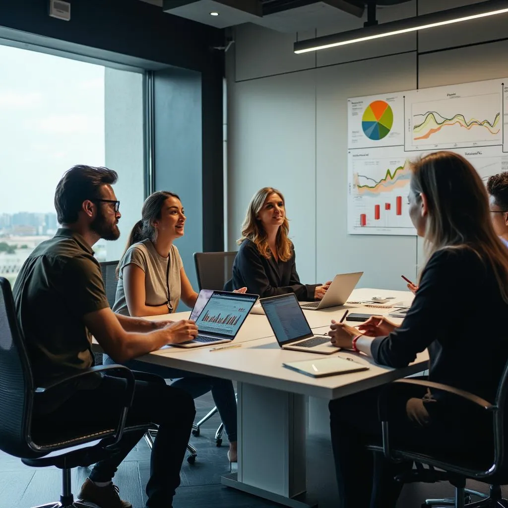 Equipo discutiendo estrategias